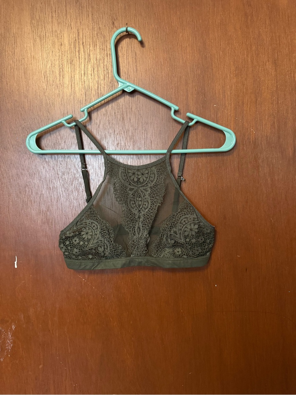 Victoria's Secret Olive Green Sheer Lace High-Neck Bralette